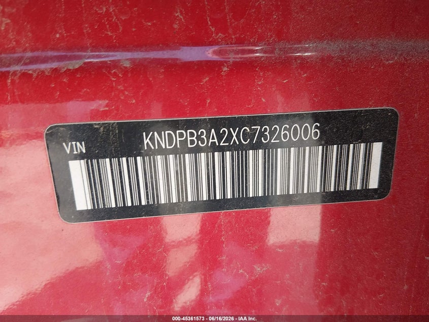 2012 Kia Sportage VIN KNDPB3A2XC7326006 IAAI salvage auction — FRONT END, Salvage (West Virginia), sold $1,600 on 2026-07-29 (photo 9)