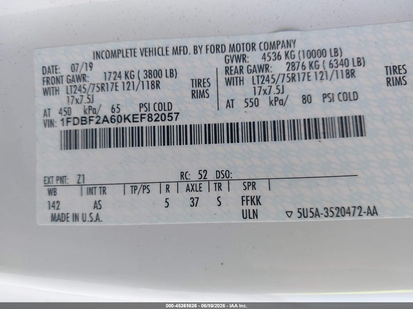 2019 Ford F-250 VIN 1FDBF2A60KEF82057 IAAI salvage auction — REAR END, SF97 (Illinois), sold $22,450 on 2026-07-09 (photo 9)