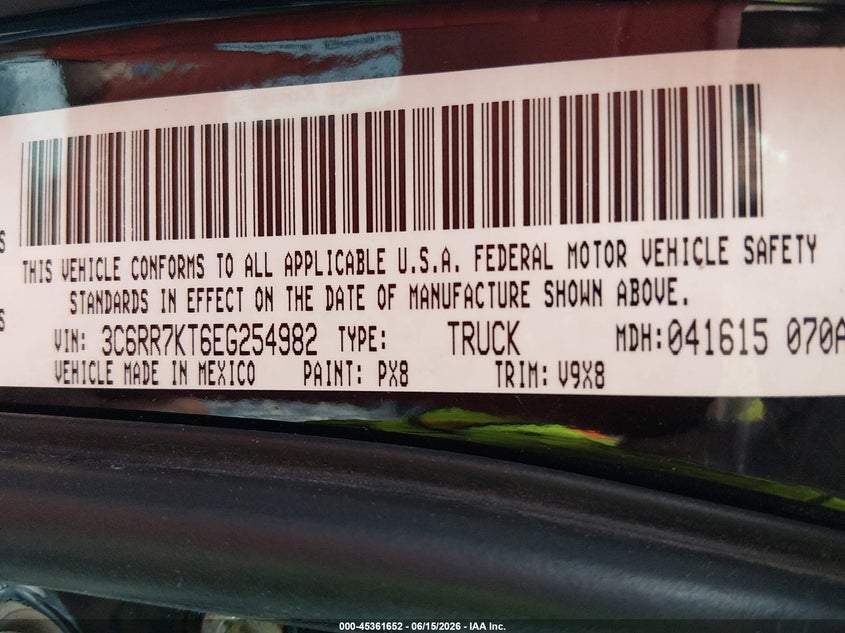 2014 Ram 1500 VIN 3C6RR7KT6EG254982 IAAI salvage auction — SIDE, Salvage (Tennessee), sold $1,550 on 2026-07-12 (photo 9)