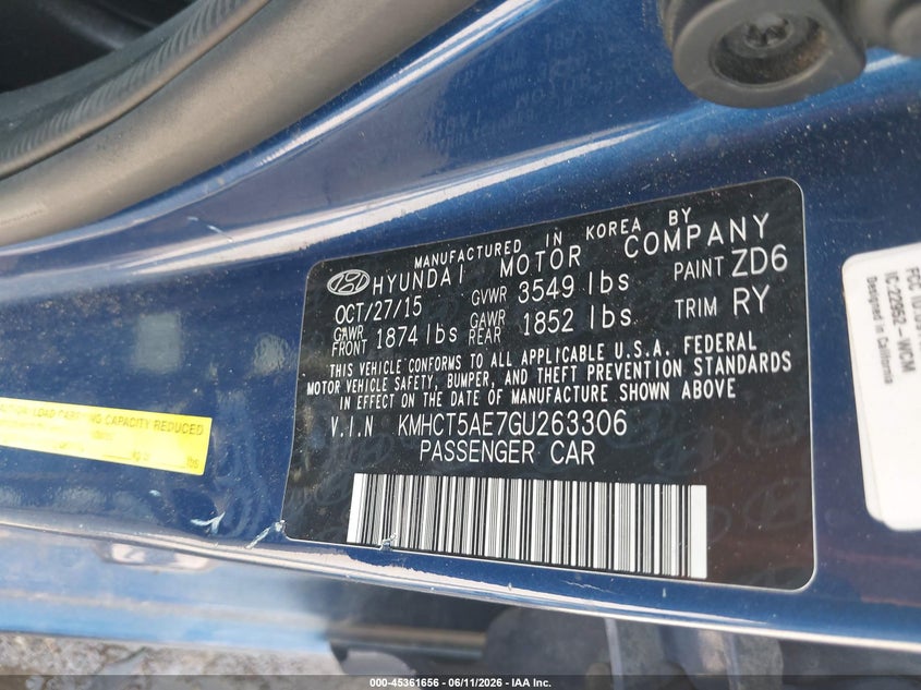 2016 Hyundai Accent VIN KMHCT5AE7GU263306 IAAI salvage auction — FRONT END, Salvage (Kansas), sold $650 on 2026-07-22 (photo 9)