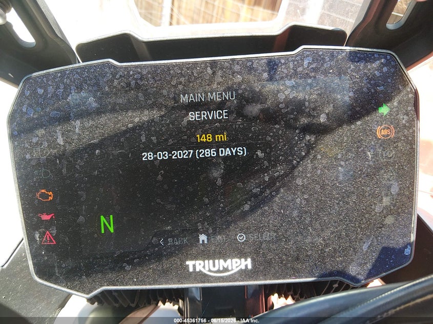 2023 Triumph motorcycle Tiger VIN SMTE67DF5PTBB8307 IAAI salvage auction — FRONT & REAR, Wait Title, sold $5,425 on 2026-09-30 (photo 7)