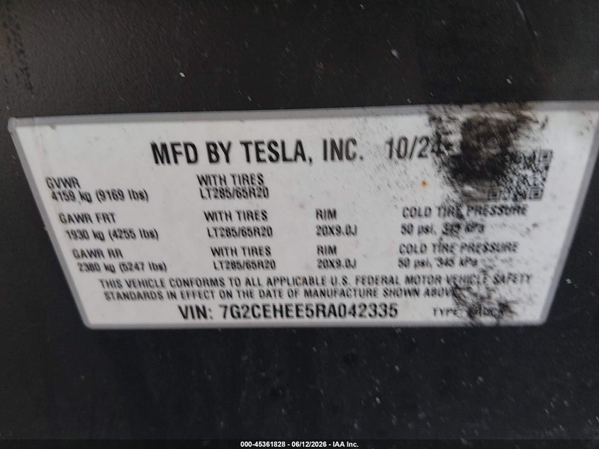 2024 Tesla Cybertruck VIN 7G2CEHEE5RA042335 IAAI salvage auction — REAR END, Salvage (Kentucky), sold $19,450 on 2026-07-20 (photo 9)