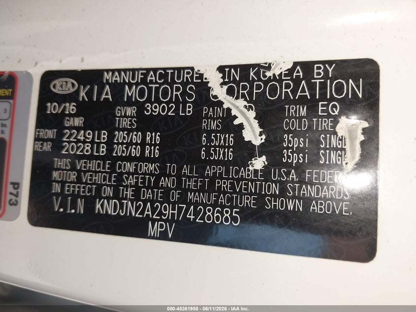 2017 Kia Soul VIN KNDJN2A29H7428685 IAAI salvage auction — REAR END, Salvage (Pennsylvania), sold $1,775 on 2026-07-17 (photo 9)