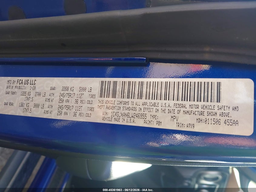 2020 Jeep Wrangler / VIN 1C4GJXAN6LW246955 IAAI salvage auction — FRONT END, Salvage (Indiana), sold $8,675 on 2026-07-31 (photo 9)