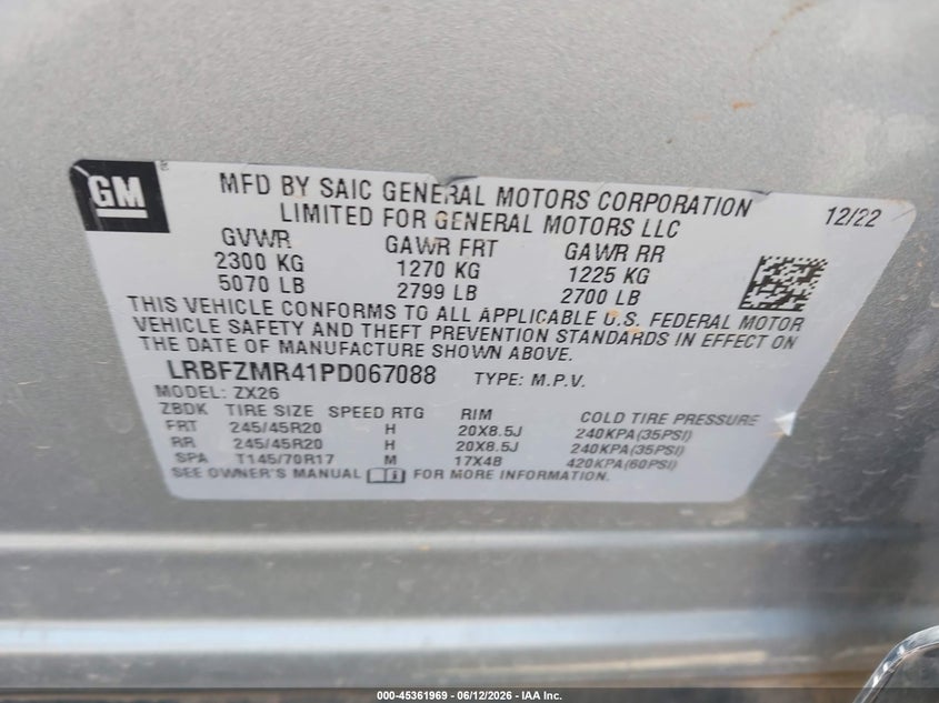 2023 Buick Envision VIN LRBFZMR41PD067088 IAAI salvage auction — FRONT END, Salvage (Arizona), sold $8,500 on 2026-07-23 (photo 9)