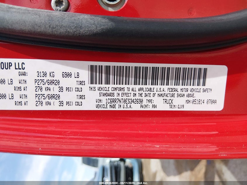 2014 Ram 1500 VIN 1C6RR7NT0ES342690 IAAI salvage auction — FRONT END, Original (Texas), sold $3,300 on 2026-07-22 (photo 9)