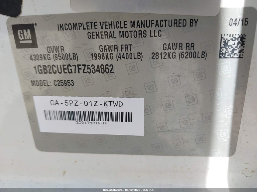 2015 Chevrolet Silverado 2500 VIN 1GB2CUEG7FZ534862 IAAI salvage auction — SIDE, Sf97 (California), sold $11,600 on 2026-07-28 (photo 9)