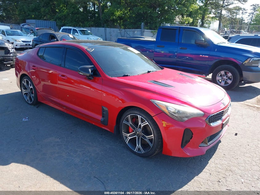 2018 Kia Stinger VIN KNAE55LC0J6017385 IAAI salvage auction — WATER/FLOOD, Salvage Title, sold $6,800 on 2026-07-23 (photo 1)