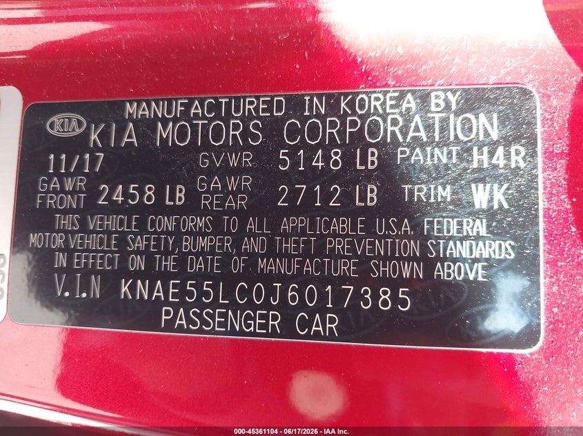 2018 Kia Stinger VIN KNAE55LC0J6017385 IAAI salvage auction — WATER/FLOOD, Salvage Title, sold $6,800 on 2026-07-23 (photo 9)