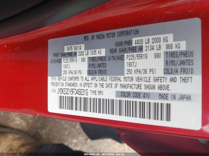 2015 Mazda Cx-5 VIN JM3KE2DY6F0468319 IAAI salvage auction — FRONT END, Salvage (Ohio), sold $975 on 2026-07-28 (photo 9)