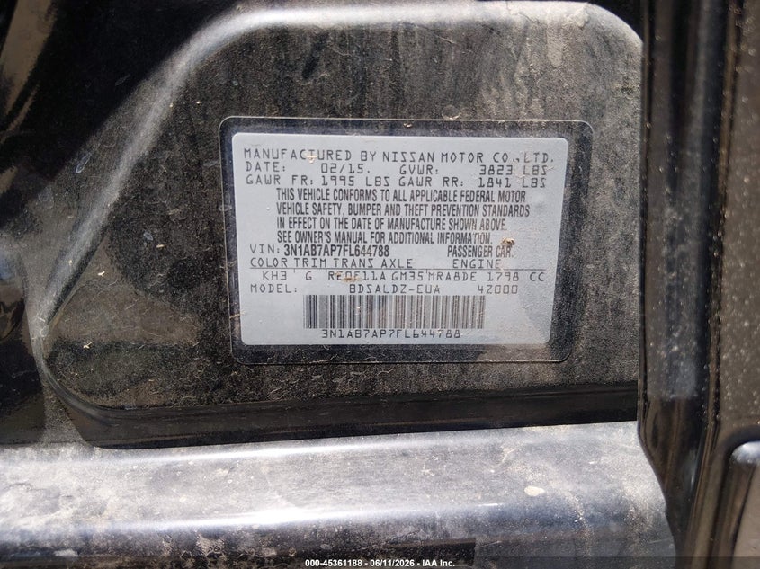 2015 Nissan Sentra VIN 3N1AB7AP7FL644788 IAAI salvage auction — FRONT END, Salvage (Arizona), sold $350 on 2026-07-09 (photo 9)