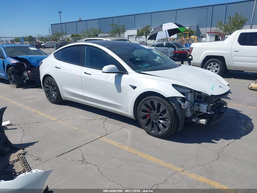 2021 Tesla Model 3 VIN 5YJ3E1EC0MF049200 IAAI salvage auction — FRONT END, Salvage (California), sold $8,600 on 2026-07-29 (photo 1)