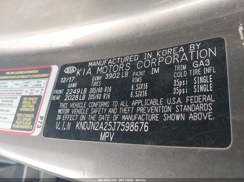 2018 Kia Soul VIN KNDJN2A25J7598676 IAAI salvage auction — NORMAL WEAR, Clear - Public Restricted (Oklahoma), sold $1,050 on 2026-07-15 (photo 9)