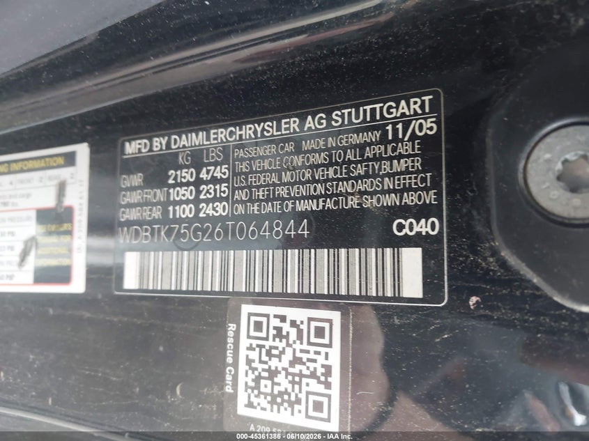 2006 Mercedes-benz Clk-class VIN WDBTK75G26T064844 IAAI salvage auction — FRONT END, Clear (Idaho), sold $275 on 2026-07-28 (photo 9)