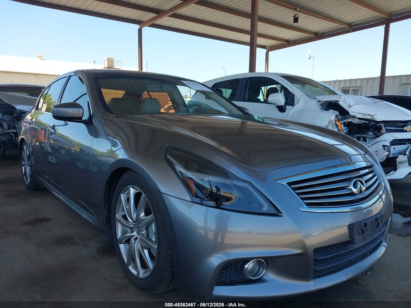 2012 Infiniti G VIN JN1CV6AP2CM934965 IAAI salvage auction — LEFT REAR, Salvage (California), sold $1,150 on 2026-07-07 (photo 1)