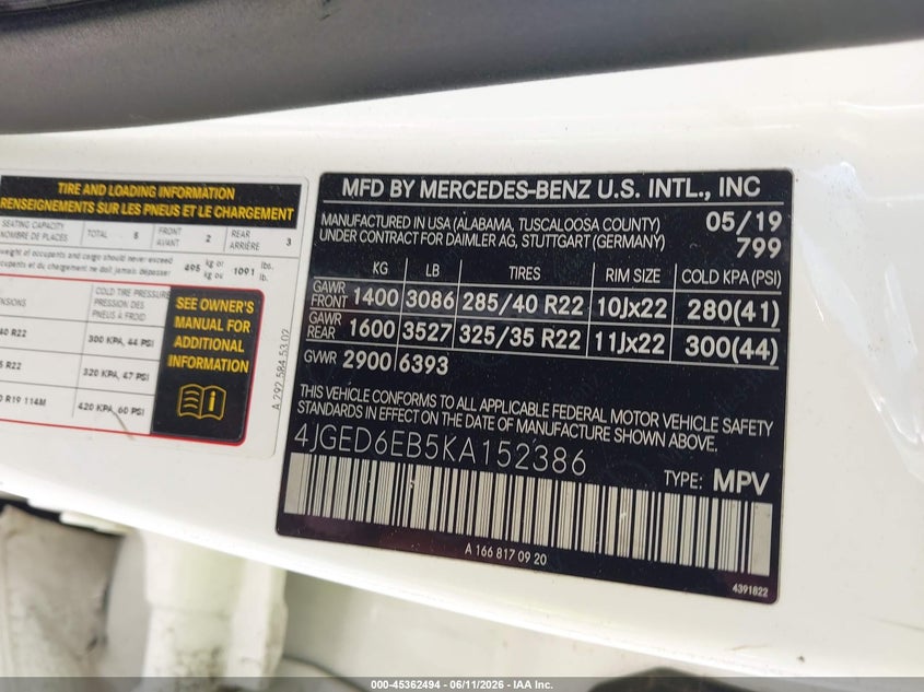 2019 Mercedes-benz Gle coupe VIN 4JGED6EB5KA152386 IAAI salvage auction — LEFT SIDE, Rebuildable (Florida), sold $18,625 on 2026-07-06 (photo 9)