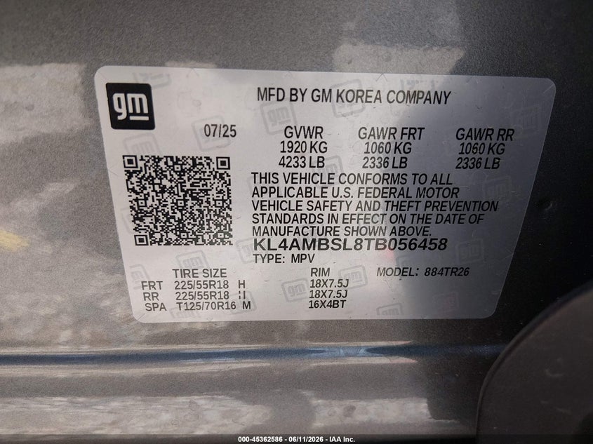 2026 Buick Encore gx VIN KL4AMBSL8TB056458 IAAI salvage auction — RIGHT SIDE, Salvage Title, sold $7,950 on 2026-08-13 (photo 9)