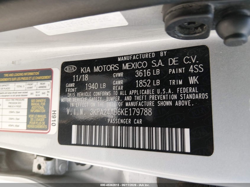2019 Kia Rio VIN 3KPA24AB6KE179788 IAAI salvage auction — SIDE, Salvage (Texas), sold $1,150 on 2026-07-09 (photo 9)