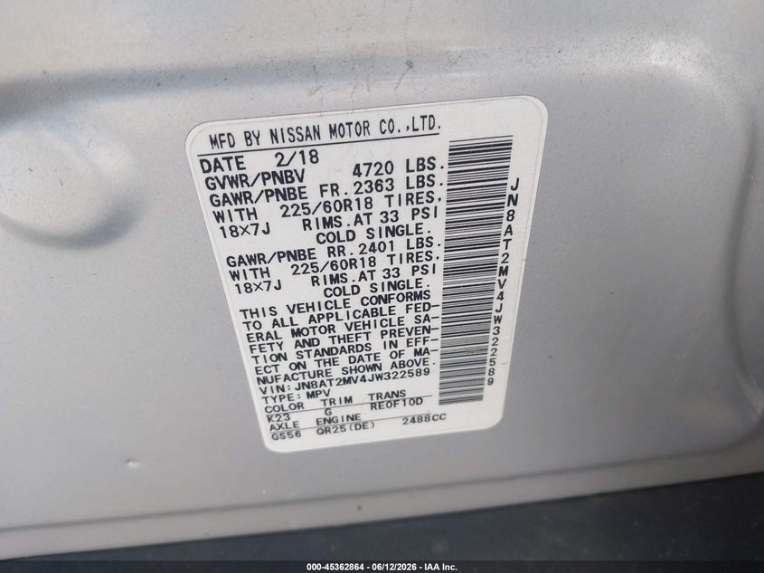 2018 Nissan Rogue VIN JN8AT2MV4JW322589 IAAI salvage auction — FRONT END, Salvage (Iowa), sold $3,100 on 2026-07-05 (photo 9)