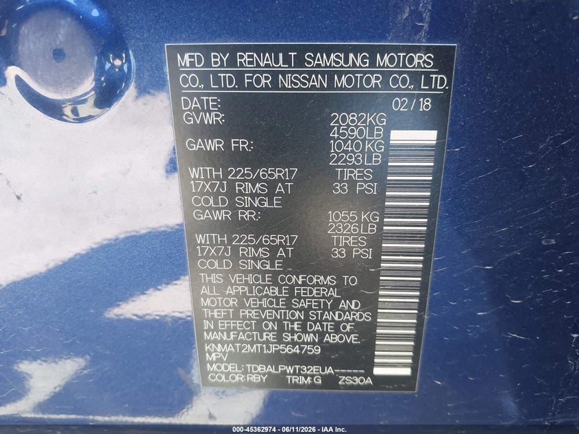 2018 Nissan Rogue VIN KNMAT2MT1JP564759 IAAI salvage auction — RIGHT SIDE, Salvage (Texas), sold $525 on 2026-07-28 (photo 9)