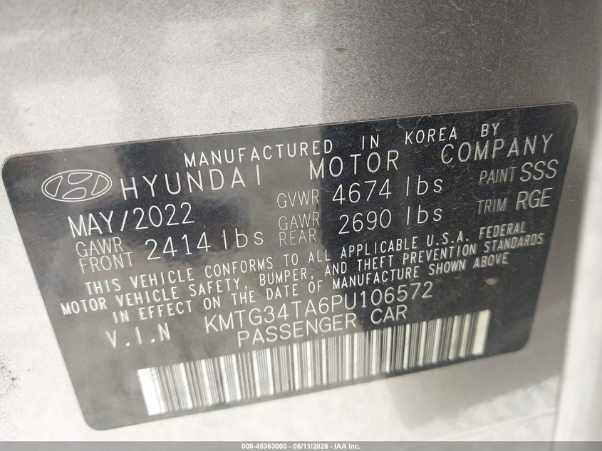 2023 Genesis G70 VIN KMTG34TA6PU106572 IAAI salvage auction — REAR END, Certificate Of Destruction (Florida), sold $1,500 on 2026-07-17 (photo 9)