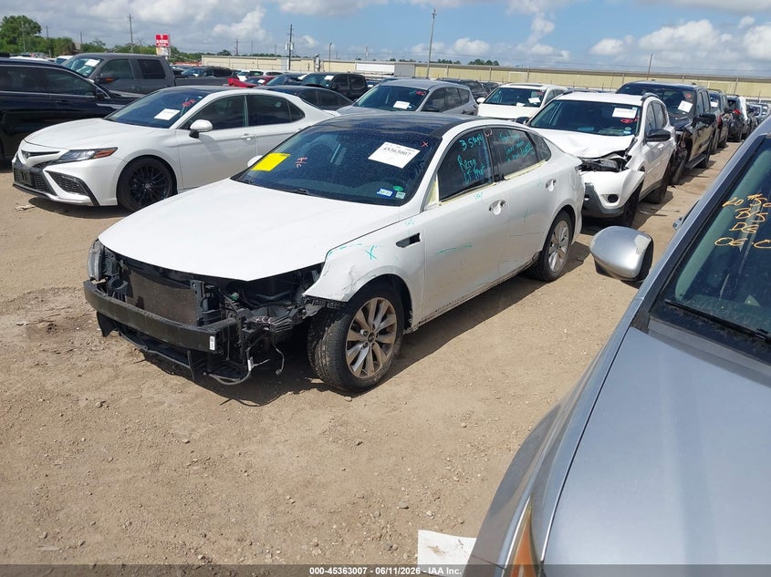 2018 Kia Optima VIN 5XXGT4L33JG243854 IAAI salvage auction — FRONT & REAR, Original (Texas), sold $2,000 on 2026-07-22 (photo 2)