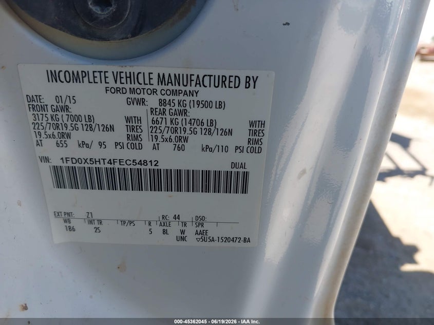 2015 Ford F550 VIN 1FD0X5HT4FEC54812 IAAI salvage auction — LEFT FRONT, Clear (New Mexico), sold $400 on 2026-07-08 (photo 9)