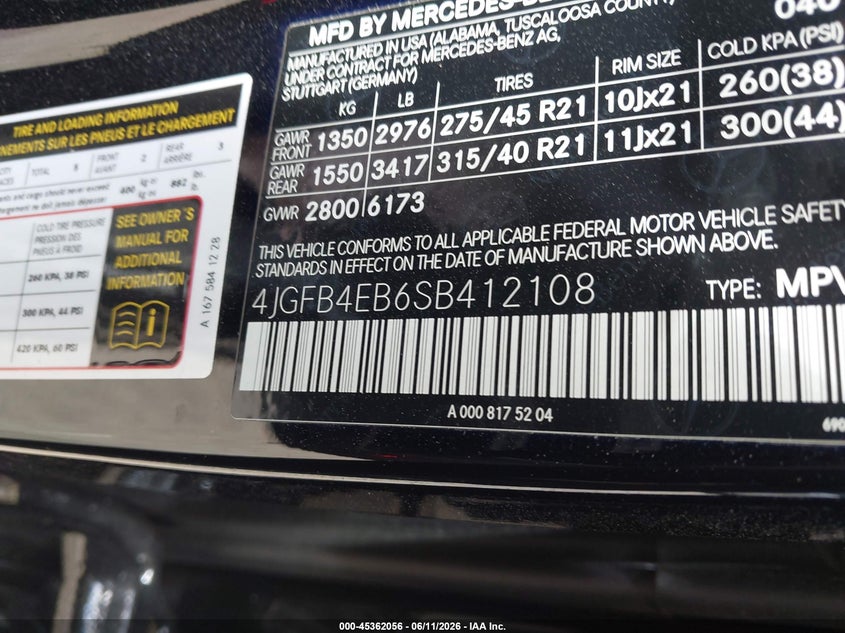 2025 Mercedes-benz Gle VIN 4JGFB4EB6SB412108 IAAI salvage auction — FRONT END, Salvage Title, sold $25,150 on 2026-09-08 (photo 9)