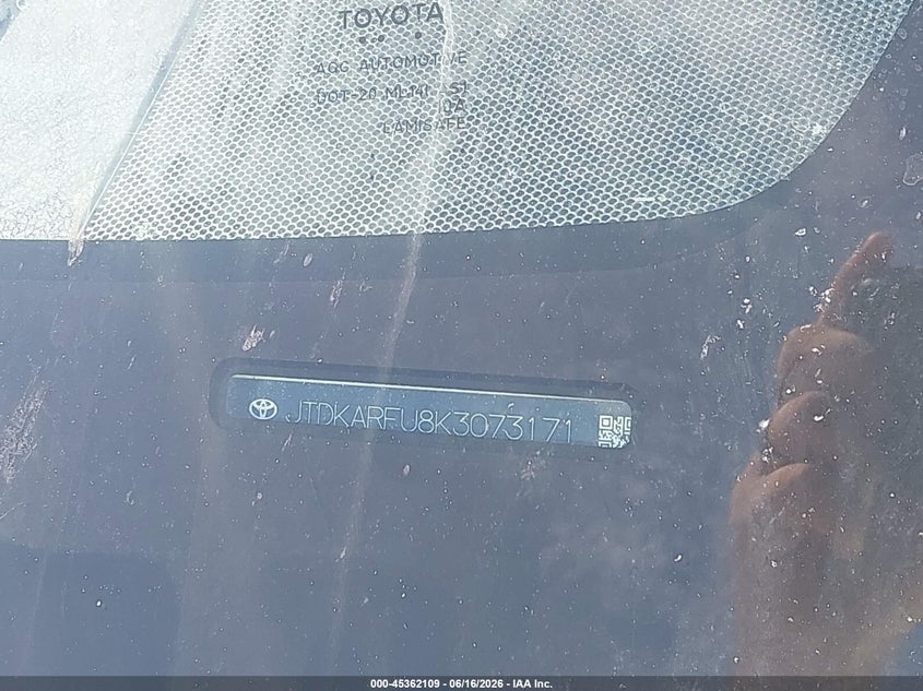 2019 Toyota Prius VIN JTDKARFU8K3073171 IAAI salvage auction — FRONT END, Clear (Indiana), sold $4,850 on 2026-07-15 (photo 9)