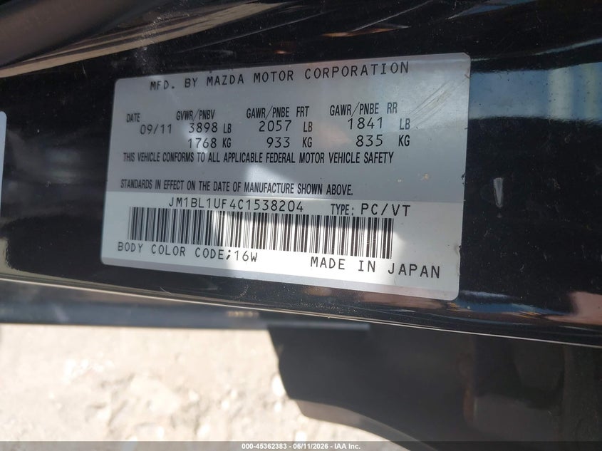 2012 Mazda 3 VIN JM1BL1UF4C1538204 IAAI salvage auction — ALL OVER, Salvage Title, sold $425 on 2026-07-14 (photo 9)