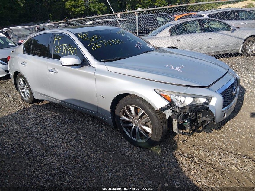2016 Infiniti Q50 VIN JN1EV7AR7GM341754 IAAI salvage auction — FRONT & REAR, Salvage Title, sold $1,250 on 2026-07-14 (photo 1)