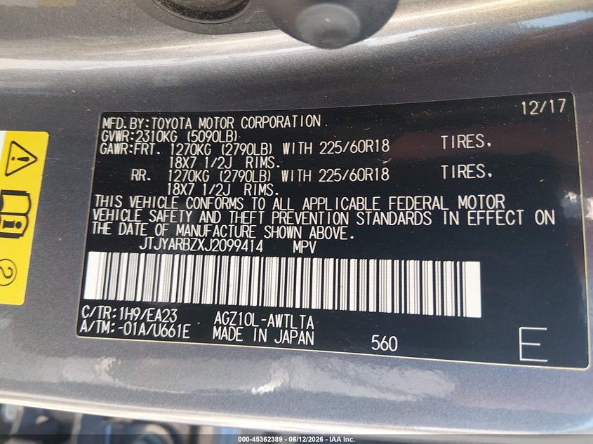 2018 Lexus Nx VIN JTJYARBZXJ2099414 IAAI salvage auction — LEFT FRONT, Salvage (Louisiana), sold $8,150 on 2026-07-29 (photo 9)