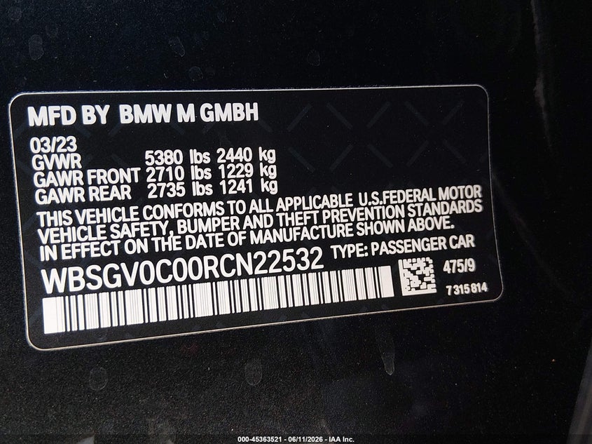 2024 BMW M8 VIN WBSGV0C00RCN22532 IAAI salvage auction — REAR END, Salvage (California), sold $31,325 on 2026-07-29 (photo 9)