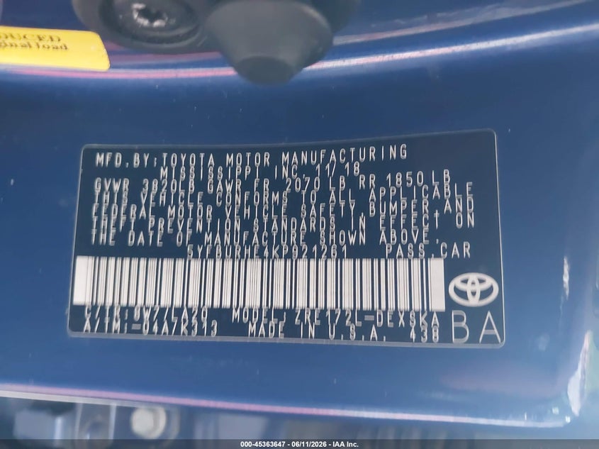 2019 Toyota Corolla VIN 5YFBURHE4KP921261 IAAI salvage auction — REAR END, Salvage Title, sold $3,550 on 2026-07-22 (photo 9)