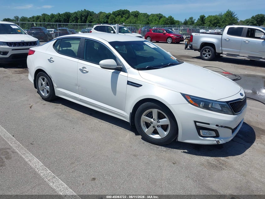 2014 Kia Optima VIN KNAGM4A79E5484246 IAAI salvage auction — REAR END, Clear (Indiana), sold $850 on 2026-07-24 (photo 1)