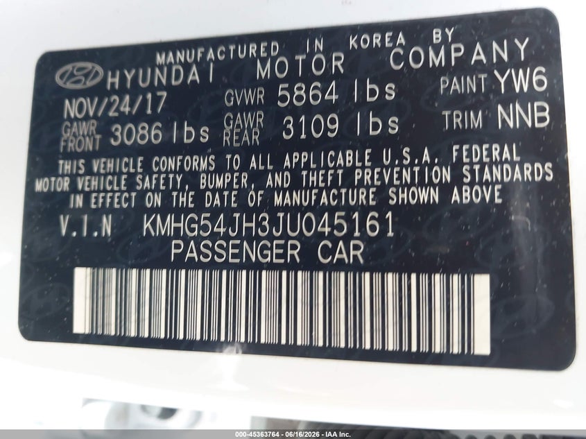2018 Genesis G90 VIN KMHG54JH3JU045161 IAAI salvage auction — FRONT END, Salvage Title, sold $9,350 on 2026-08-17 (photo 9)