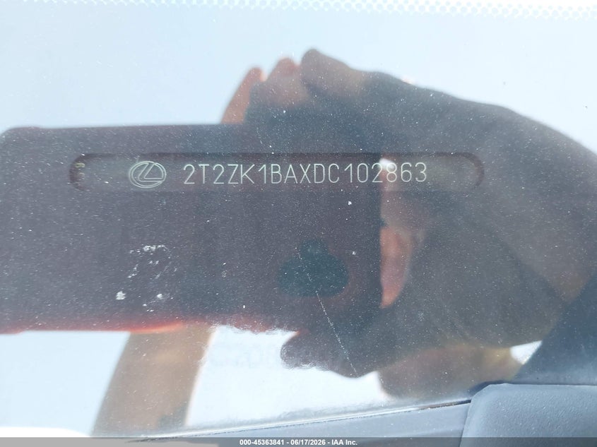 2013 Lexus VIN 2T2ZK1BAXDC102863 IAAI salvage auction — SIDE, Salvage (Tennessee), sold $6,600 on 2026-07-05 (photo 9)