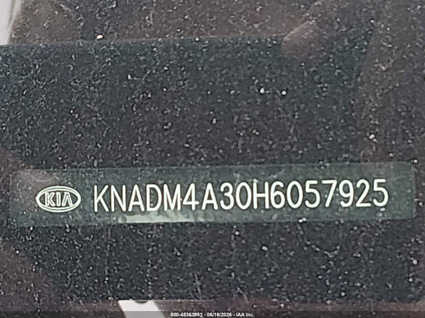 2017 Kia Rio VIN KNADM4A30H6057925 IAAI salvage auction — NORMAL WEAR, Original (Ohio), sold $850 on 2026-07-14 (photo 9)