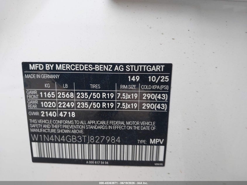 2026 Mercedes-benz Gla-klasse VIN W1N4N4GB3TJ827984 IAAI salvage auction — RIGHT FRONT, Salvage Title, sold $5,700 on 2026-07-29 (photo 9)