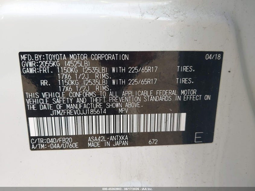 2018 Toyota Rav 4 VIN JTMZFREV0JJ185614 IAAI salvage auction — FRONT END, Salvage (Ohio), sold $5,850 on 2026-07-16 (photo 9)