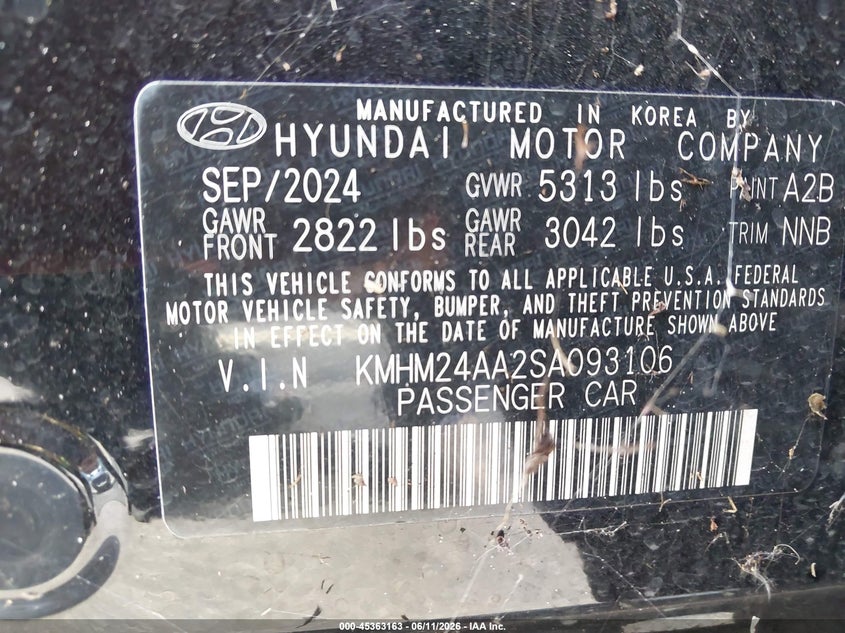 2025 Hyundai Ioniq 6 VIN KMHM24AA2SA093106 IAAI salvage auction — REAR END, Salvage Title, sold $7,300 on 2026-08-02 (photo 9)