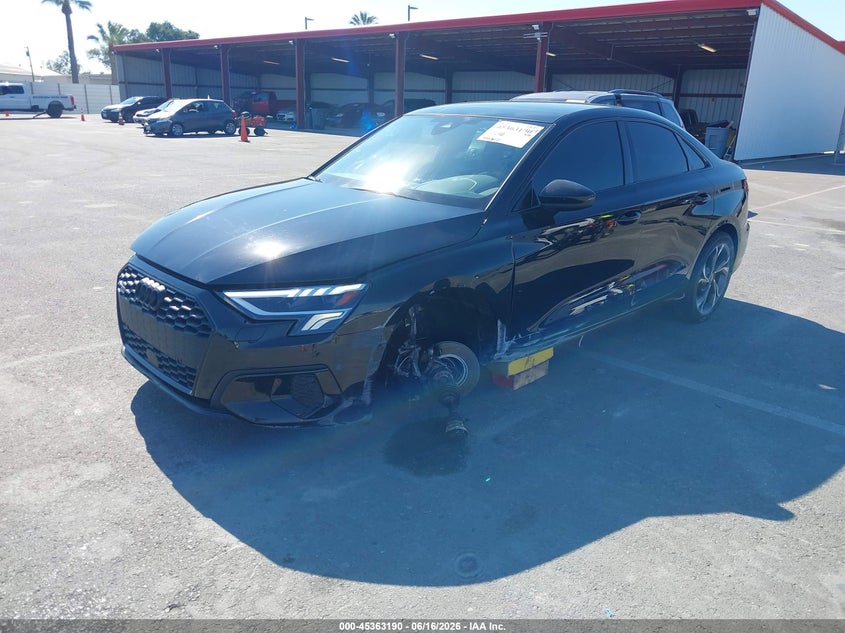 2023 Audi A3 VIN WAUHUDGY6PA071988 IAAI salvage auction — LEFT FRONT, Salvage (California), sold $6,600 on 2026-07-28 (photo 2)