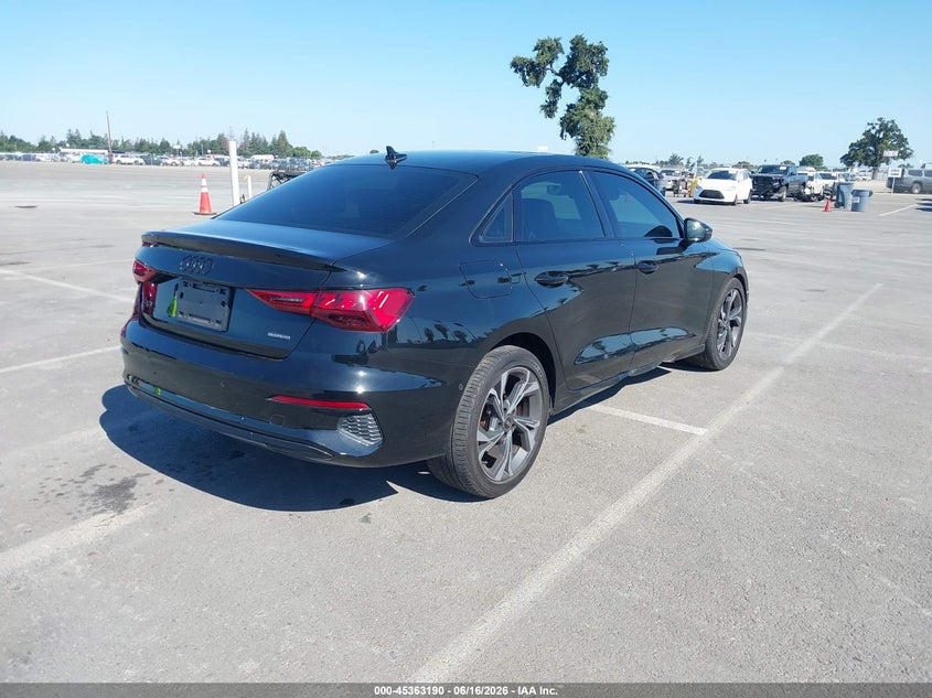 2023 Audi A3 VIN WAUHUDGY6PA071988 IAAI salvage auction — LEFT FRONT, Salvage (California), sold $6,600 on 2026-07-28 (photo 4)