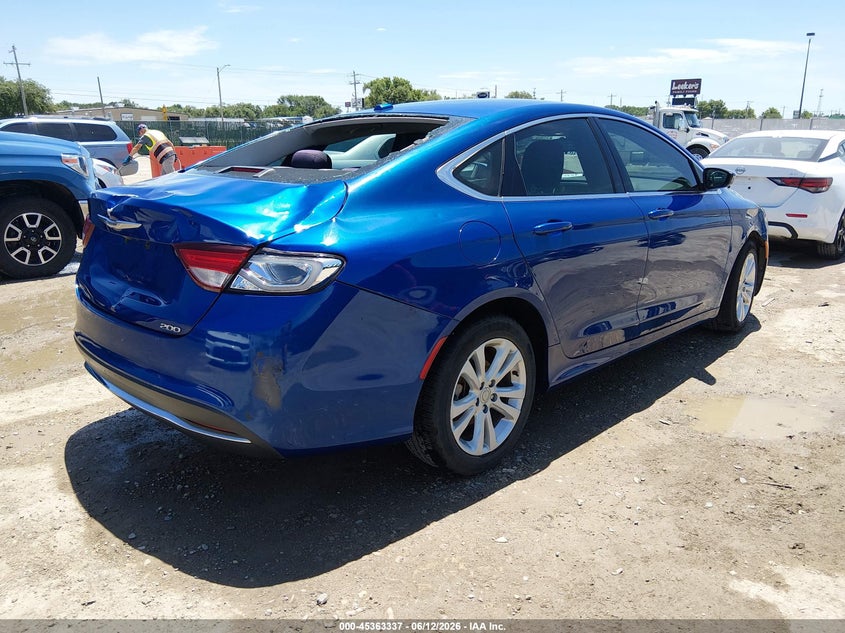 2015 Chrysler 200 VIN 1C3CCCABXFN714689 IAAI salvage auction — STORM DAMAGE, Salvage Title, sold $1,150 on 2026-07-24 (photo 4)