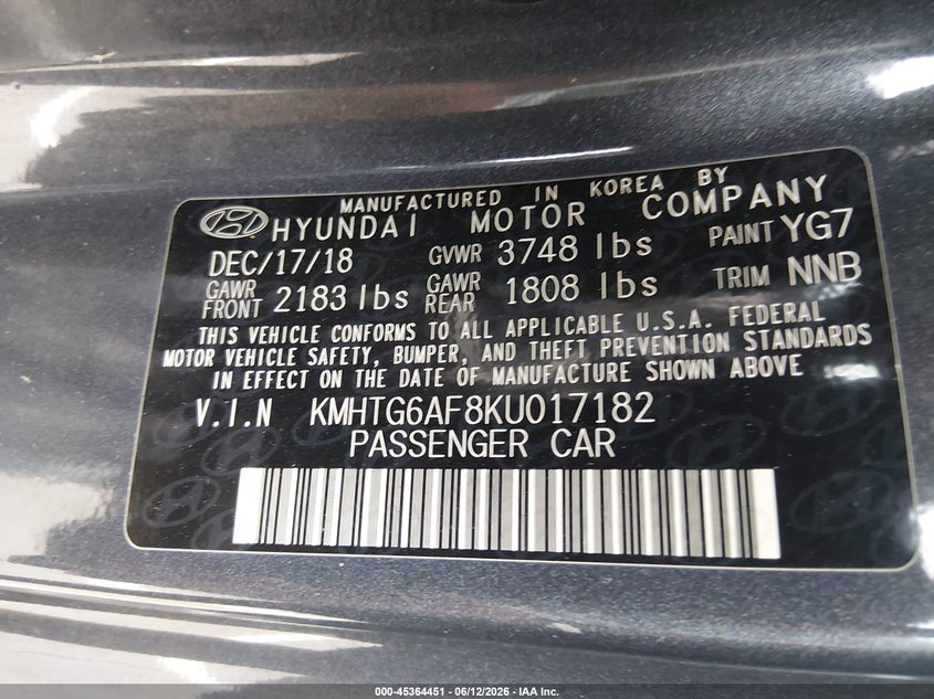 2019 Hyundai Veloster VIN KMHTG6AF8KU017182 IAAI salvage auction — LEFT SIDE, Salvage (Tennessee), sold $1,500 on 2026-07-21 (photo 9)
