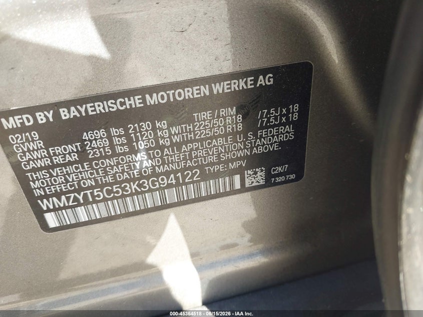 2019 Mini Countryman VIN WMZYT5C53K3G94122 IAAI salvage auction — FRONT END, Salvage - 75% Or Less (Maryland), sold $4,050 on 2026-07-11 (photo 9)