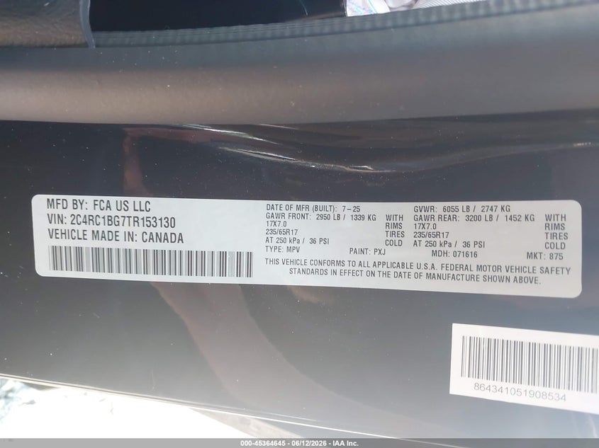 2026 Chrysler Pacifica VIN 2C4RC1BG7TR153130 IAAI salvage auction — LEFT & RIGHT, Clear (South Carolina), sold $7,600 on 2026-07-29 (photo 9)