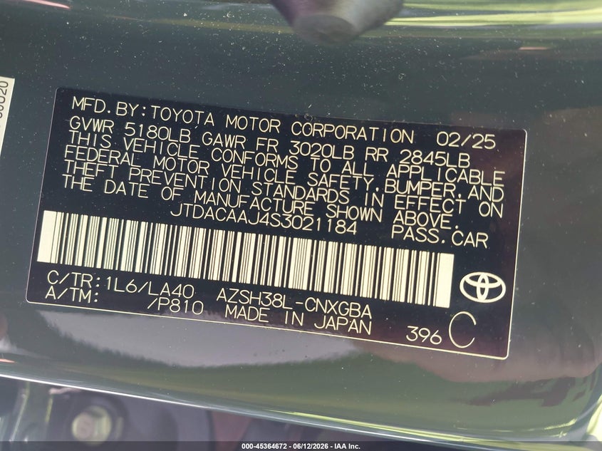2025 Toyota Crown signia VIN JTDACAAJ4S3021184 IAAI salvage auction — FRONT END, Salvage (Illinois), sold $21,950 on 2026-07-13 (photo 9)