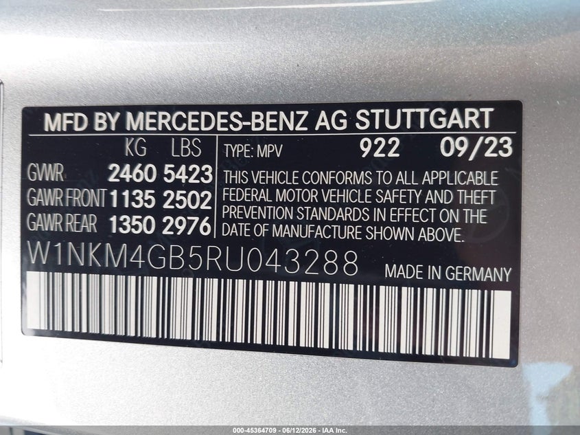 2024 Mercedes-benz Glc VIN W1NKM4GB5RU043288 IAAI salvage auction — REAR END, Salvage Title, sold $22,700 on 2026-07-23 (photo 9)