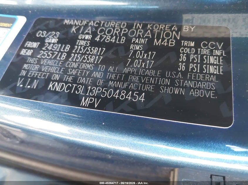 2023 Kia Niro VIN KNDCT3L13P5048454 IAAI salvage auction — UNKNOWN, Salvage Title, sold $7,000 on 2026-07-30 (photo 9)